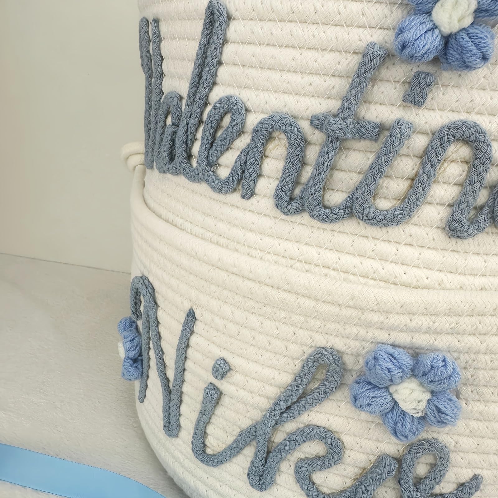 Cestino Intrecciato In Corda Di Cotone Personalizzato Con Nome per Neonato, Regalo Personalizzato per Battesimo Neonato, Contenitore per Pannolini, Contenitore Portaoggetti per Neonati(28cm x 16cm)