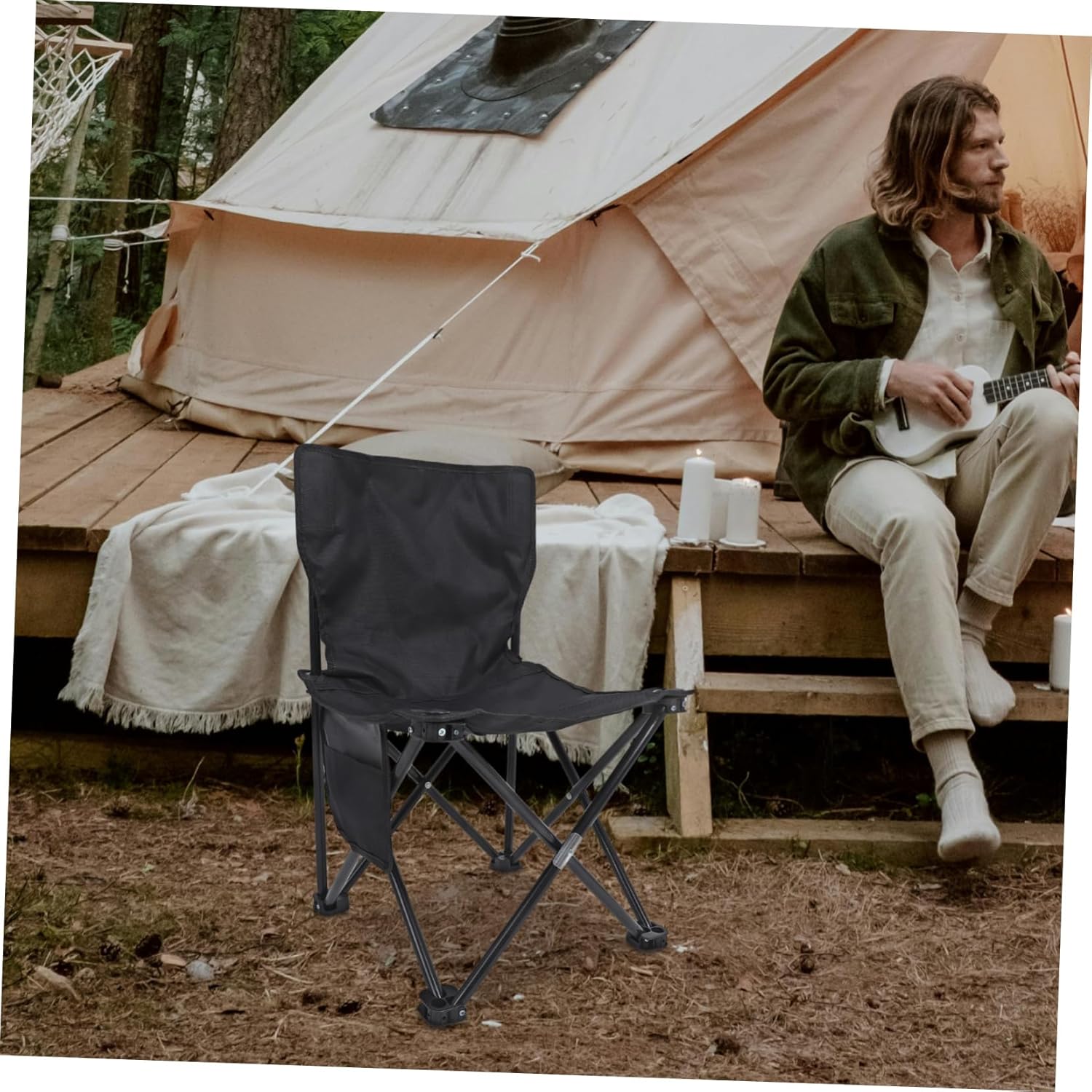 Lightweight Foldable Fishing Chair Portable Outdoor Camping Stool with Sturdy Frame Compact Design for Hiking BBQ and Leisure Activities