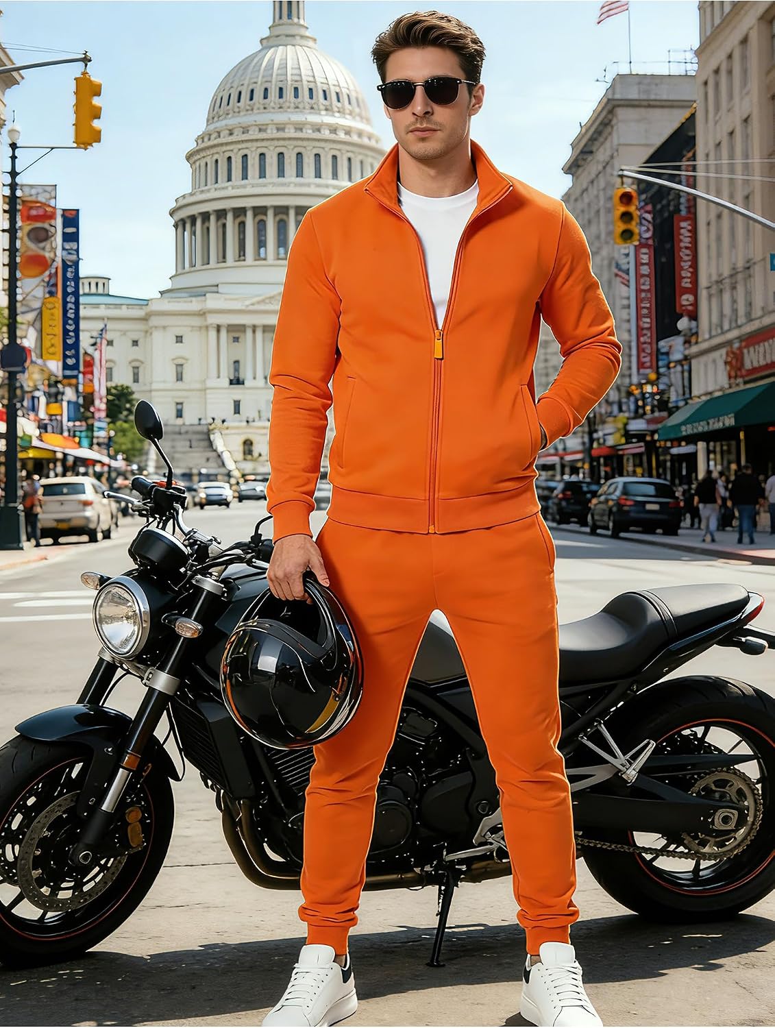 Men's Tracksuits Sweatsuits for Men Sweat Track Suits 2 Piece Stand-up Collar Athletic Jogging Warm Up Full Zip Sets