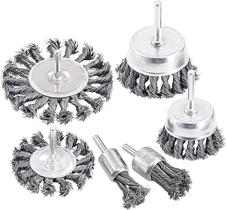 Rustark 6 Pcs Knotted Steel Carbon Knot Wire End Brush, Cup and Flat Wire Wheels Brush Set with 1/4" Shank for Drill, Perfect for Removal of Rust/Corrosion/Paint-Reduced Wire Breakage and Longer Life