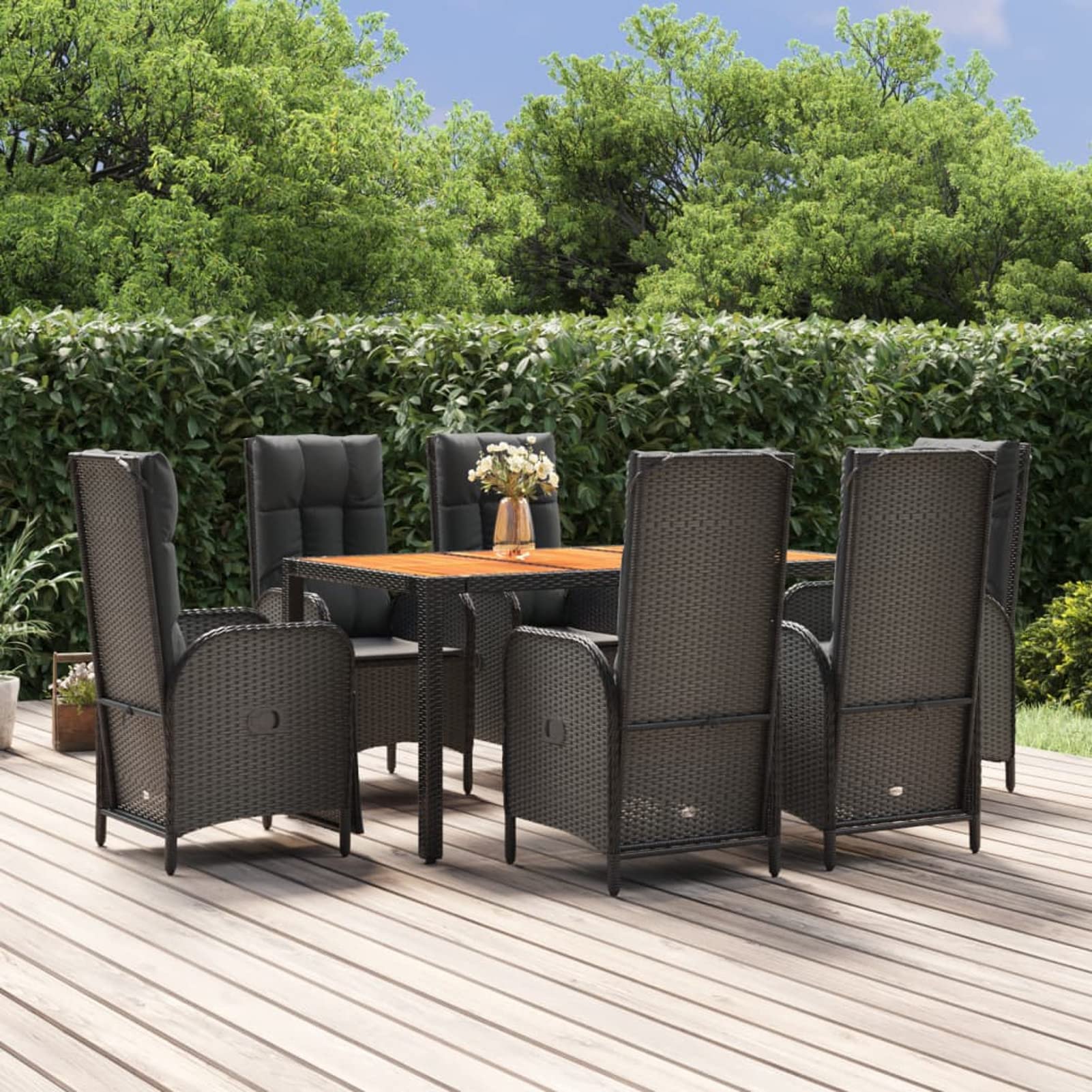 3185081 Set da Pranzo da Giardino 7 pz Nero con Cuscini in Polyrattan Testata in Legno,Testata Letto Matrimoniale Muebles Dormitorio Spalliera Letto Testiere per Letto Matrimoniale