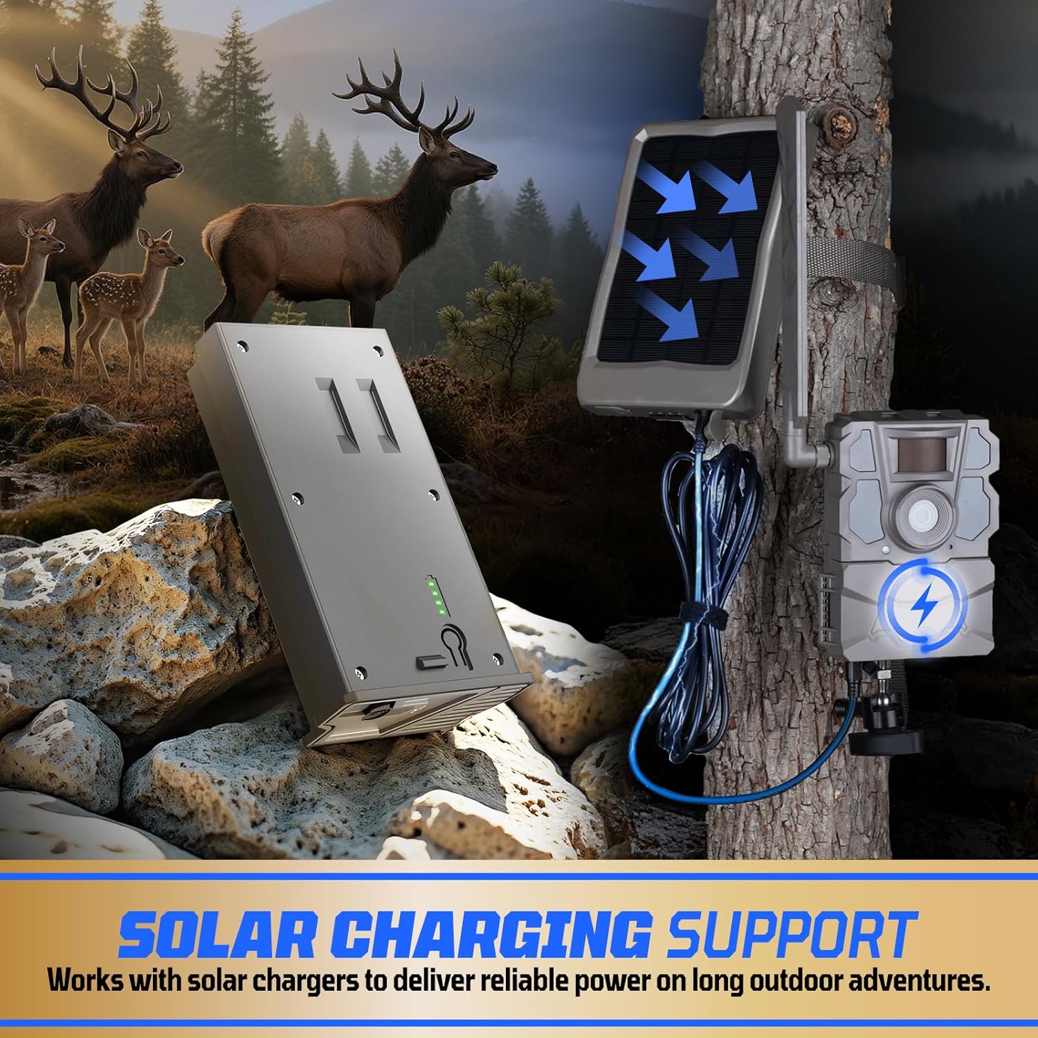 4 Pack New Reveal Lithium Battery Pack + 4 Port Battery Charger Compatible with Reveal Hunting Camera Ultra, X, X Pro, Pro 3.0, X Gen 2.0 3.0, XB, SK, Upgraded Solar Panel Compatibility