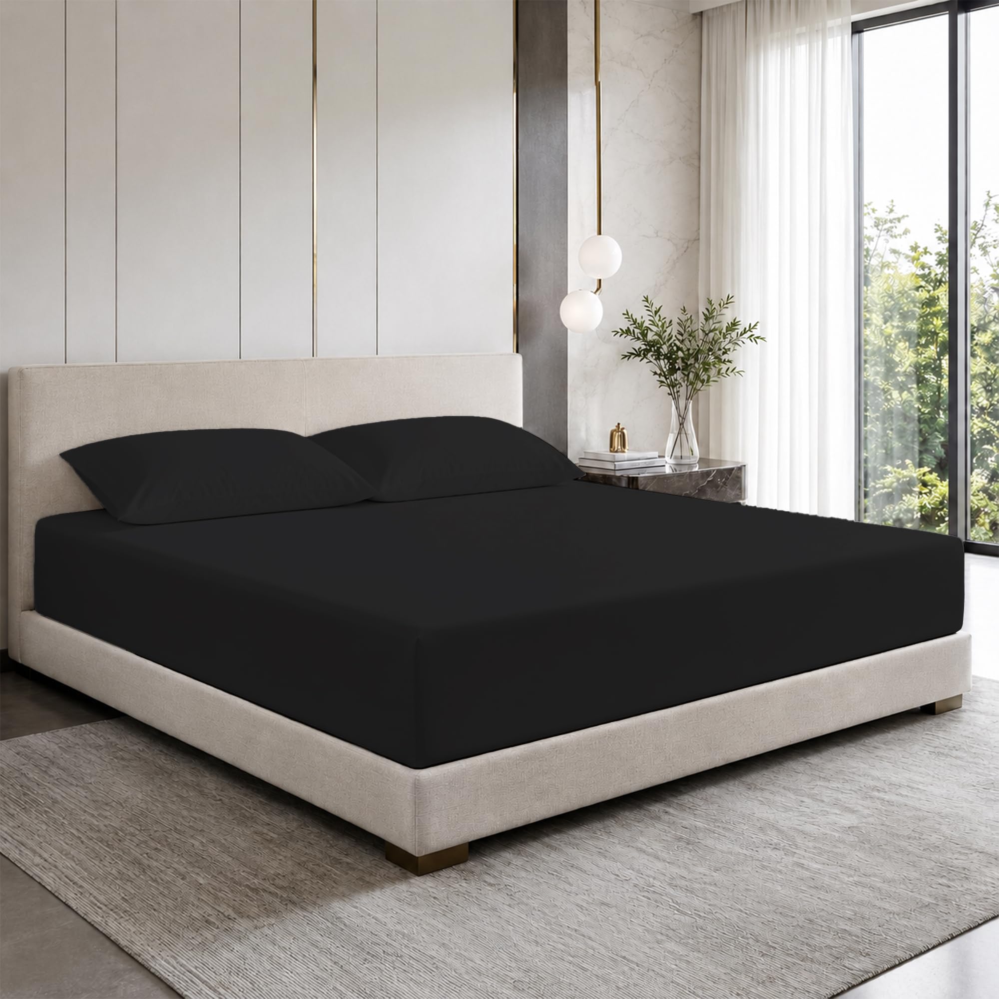 100% Egyptian Cotton 400 Thread Count 3PC Double Fitted Sheet Set 40cm Extra Deep Pocket Fitted Bed Sheet Double with Matching Pillowcases Soft Breathable Hotel Quality Bedding — image 1