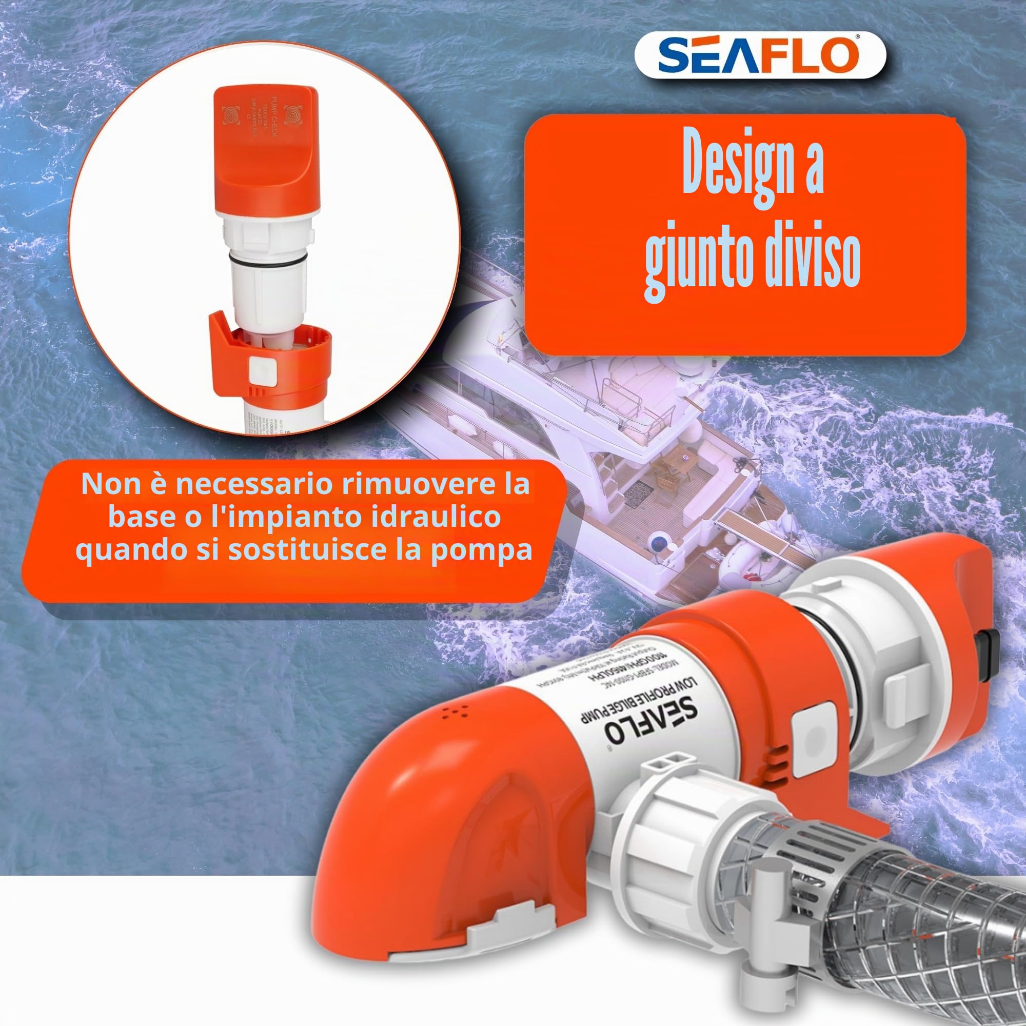 SEAFLO Pompa di sentina non automatica a basso profilo serie 14C 12V 1100 GPH | Valvola di ritegno, design a scatto, installazione a 360° e garanzia di 4 anni per marina, barca, yacht