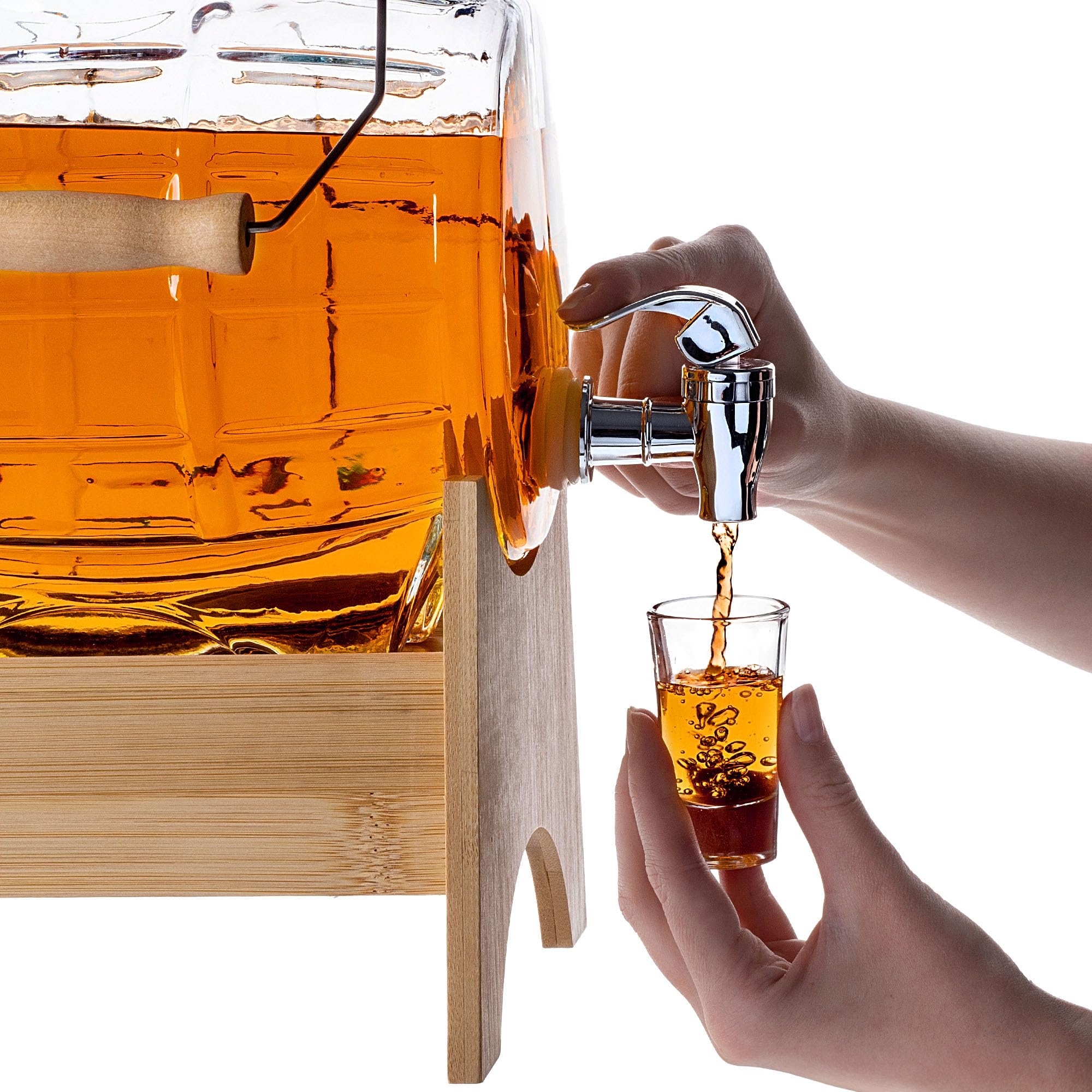 KADAX Barril de 5 litros con grifo y dispensador de bebidas transparente con base de madera