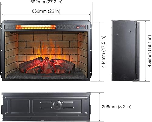 Miniatura 2 de Calentador eléctrico de chimenea de 1500 W, estufa independiente con control remoto y llamas realistas, inserto de chimenea eléctrica, inserto de