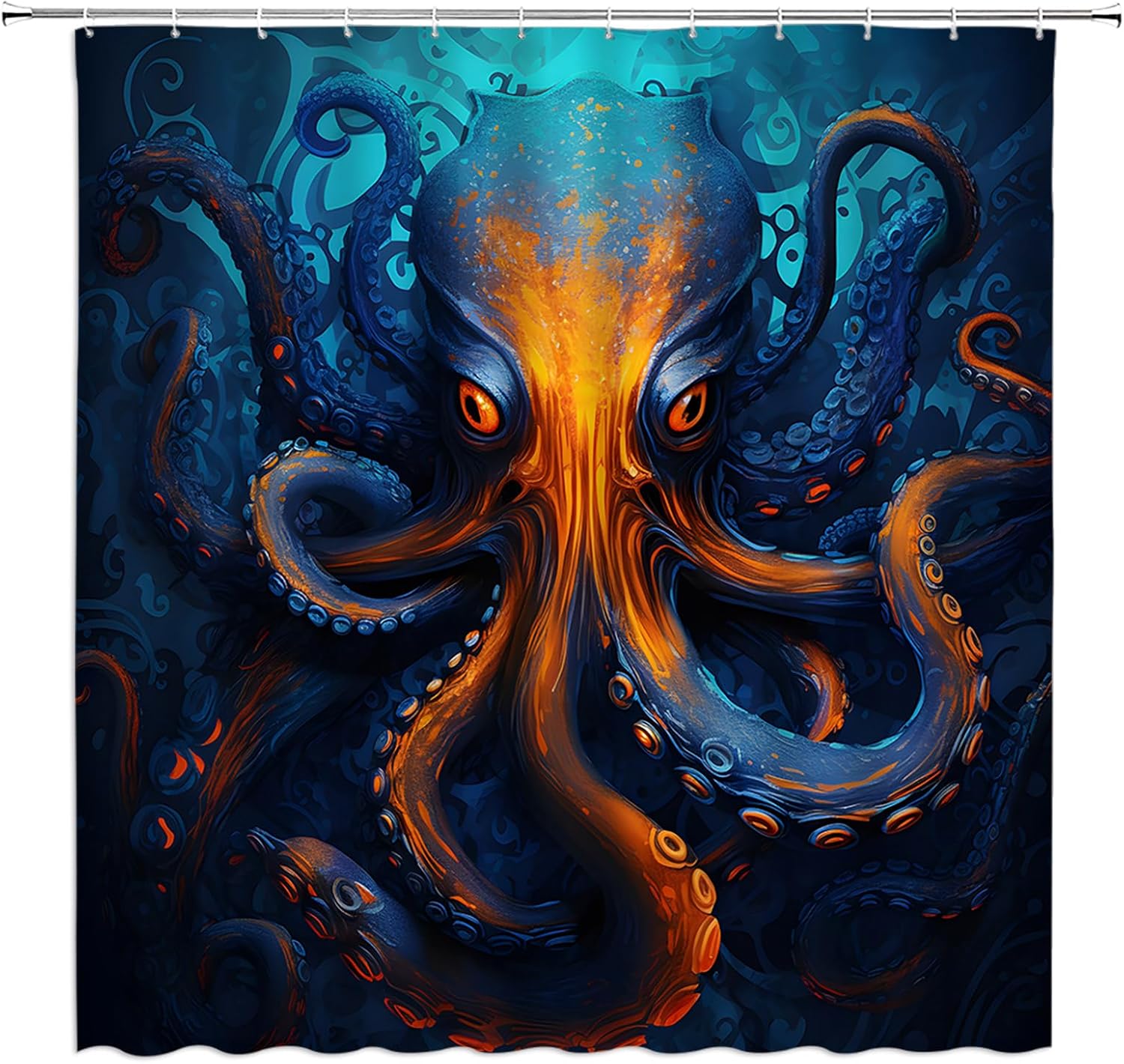 Navy Gold Octopus Shower Curtain Nautical Sea Kraken Vintage Octopus Tentacles Ocean Animal Marine Life Fabric Decor Bathroom Curtain Set with Hooks