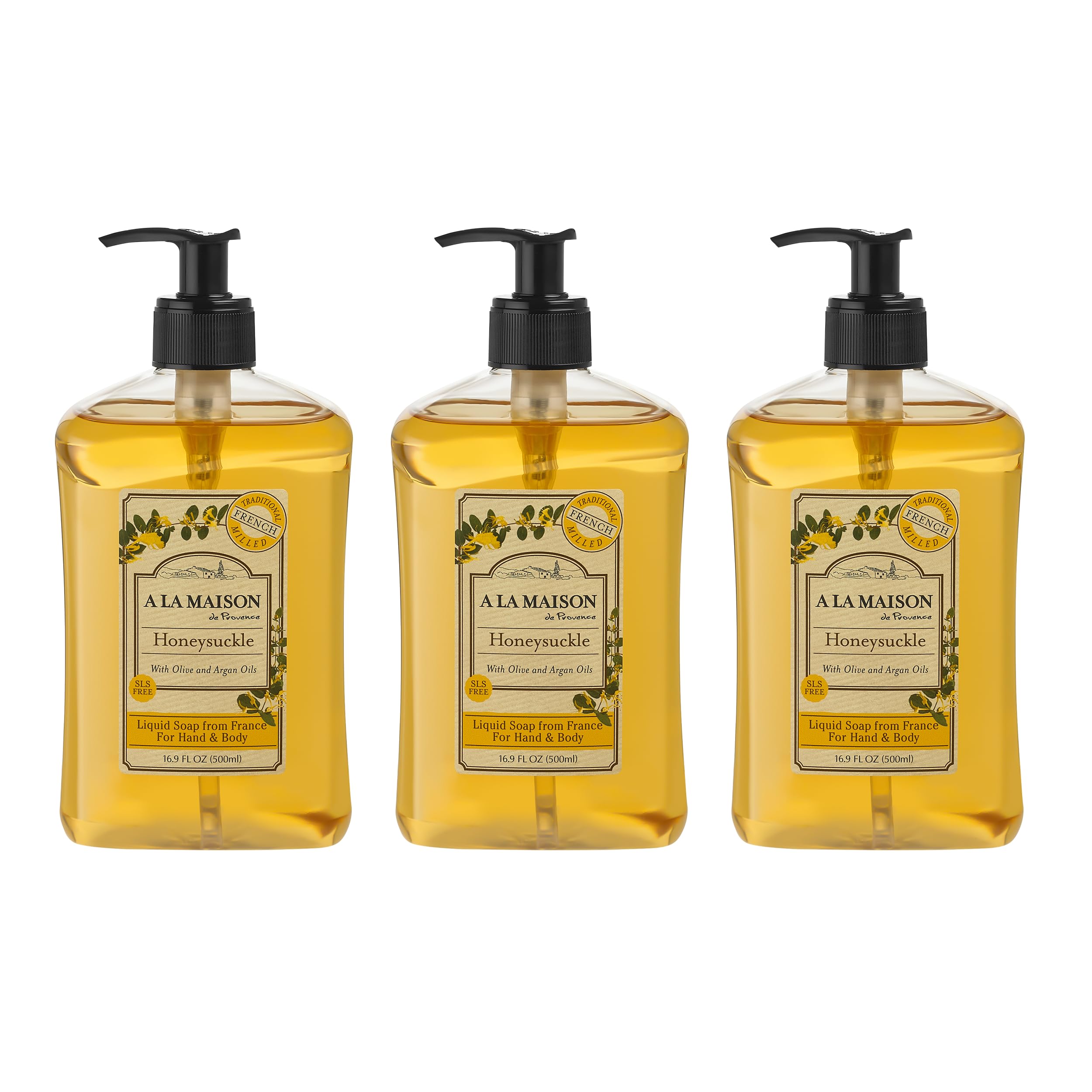 de Provence Liquid Soap Honeysuckle, 16.9 Fl Oz (Pack of 3)
