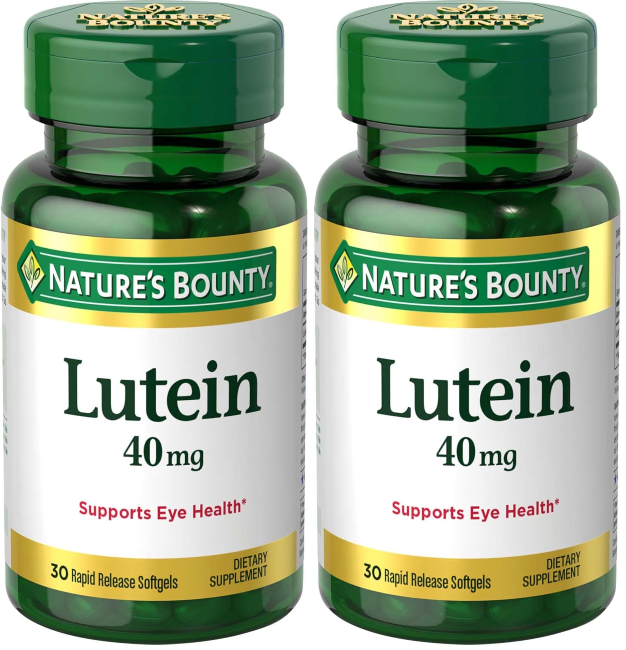 Nature's Bounty Lutein Pills, Eye Health Supplements and Vitamins, Support Vision Health, 40 mg, 30 Softgels, (Pack of 2) 30 Count (Pack of 2)