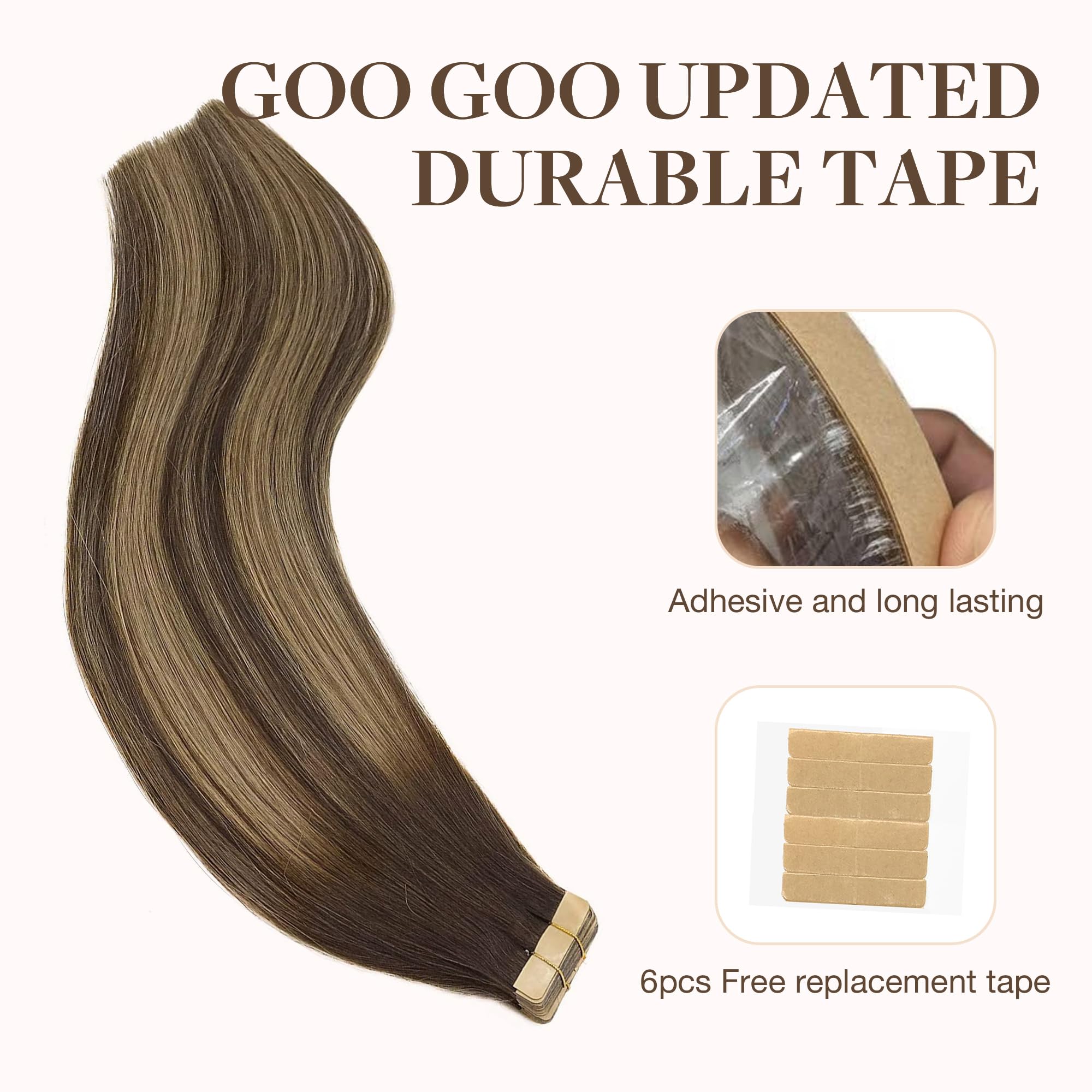 GOO GOO Tape in Hair Extensions Human Hair, 22inch 100g 40pcs, Real Remy Hair Extensions Seamless Straight Tape in - Image 3