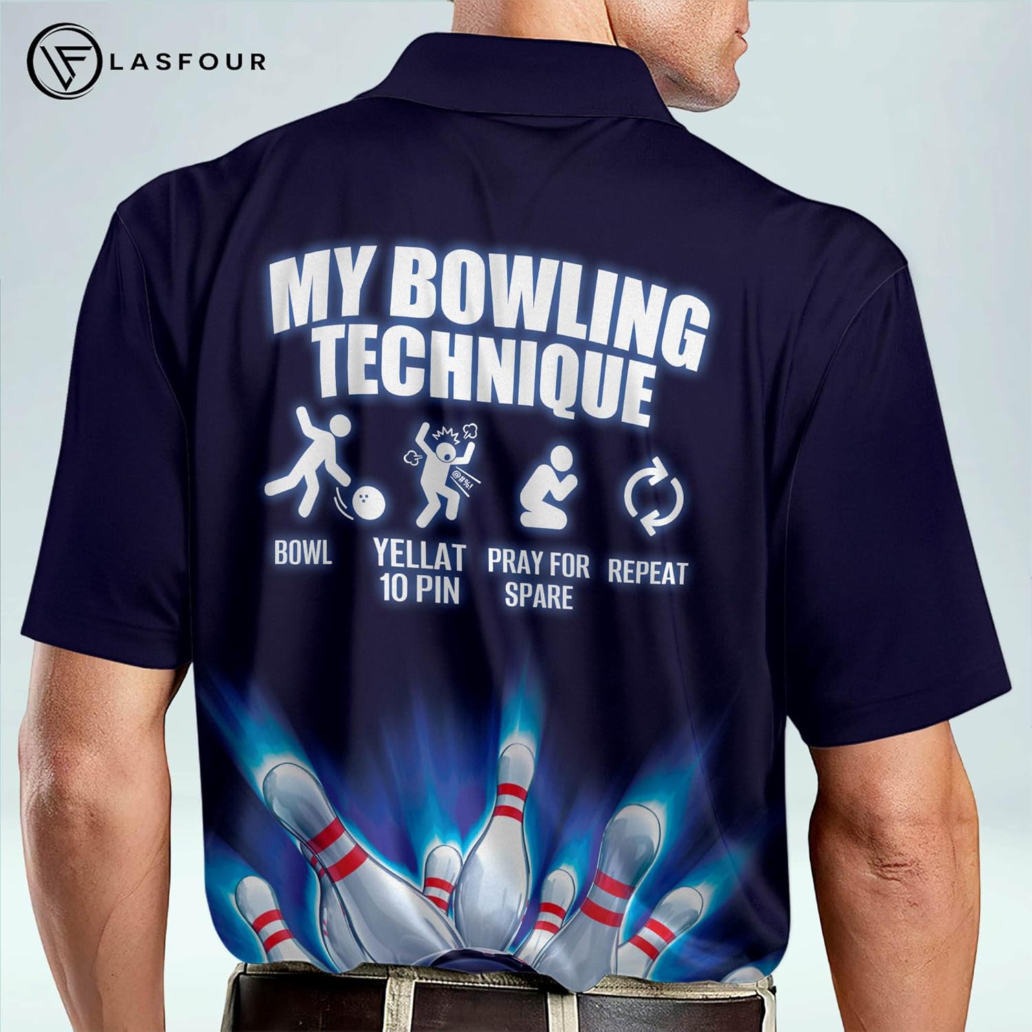 LASFOUR Bowling Shirts for Men, Bowling Jerseys for Men, Mens Bowling Polo Shirts Short Sleeve, Funny Bowling Team Shirts Men