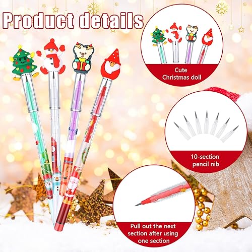Miniatura 8 de Lápices apilables de Navidad de varios puntos, divertidos lápices con Papá Noel, árbol de Navidad, muñeco de nieve, reno, para escuela, oficina,