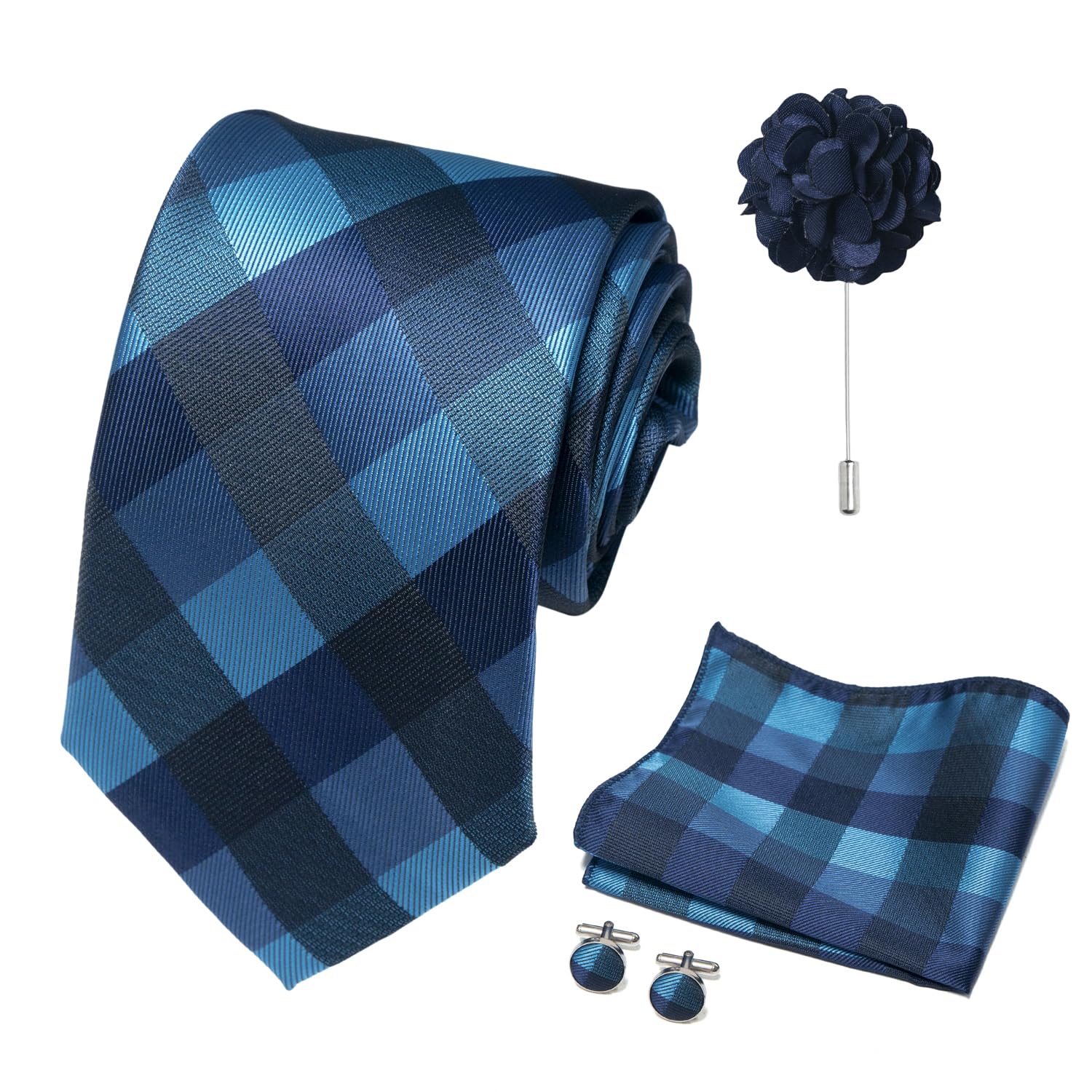 joy alice 70 Colors Ties Set Men Mixed Color Necktie Handkerchief Cufflinks Brooch 3.15 Formal