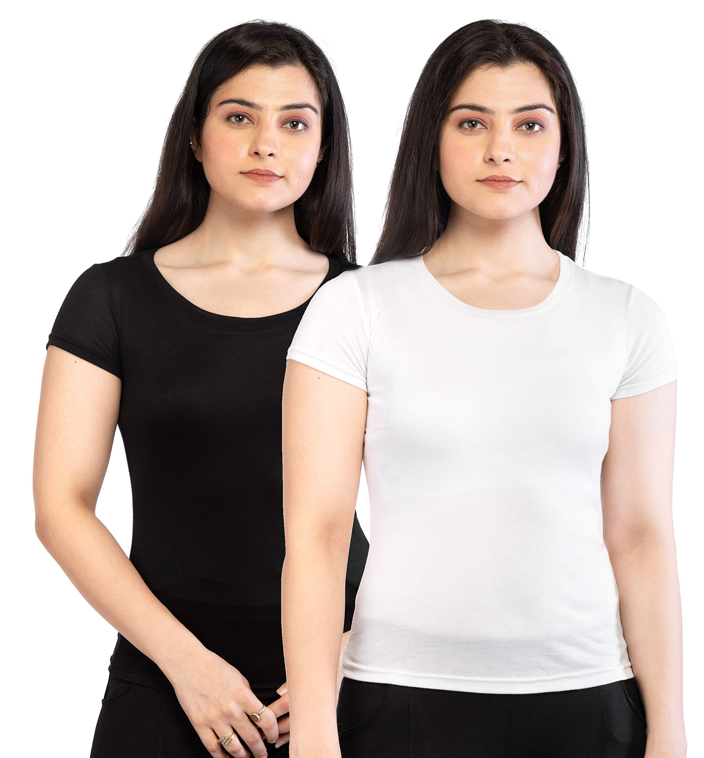 wearific Black & White Women's Viscose Innerwear Top, Half-Sleeves, Sizes S-XL-picture-2