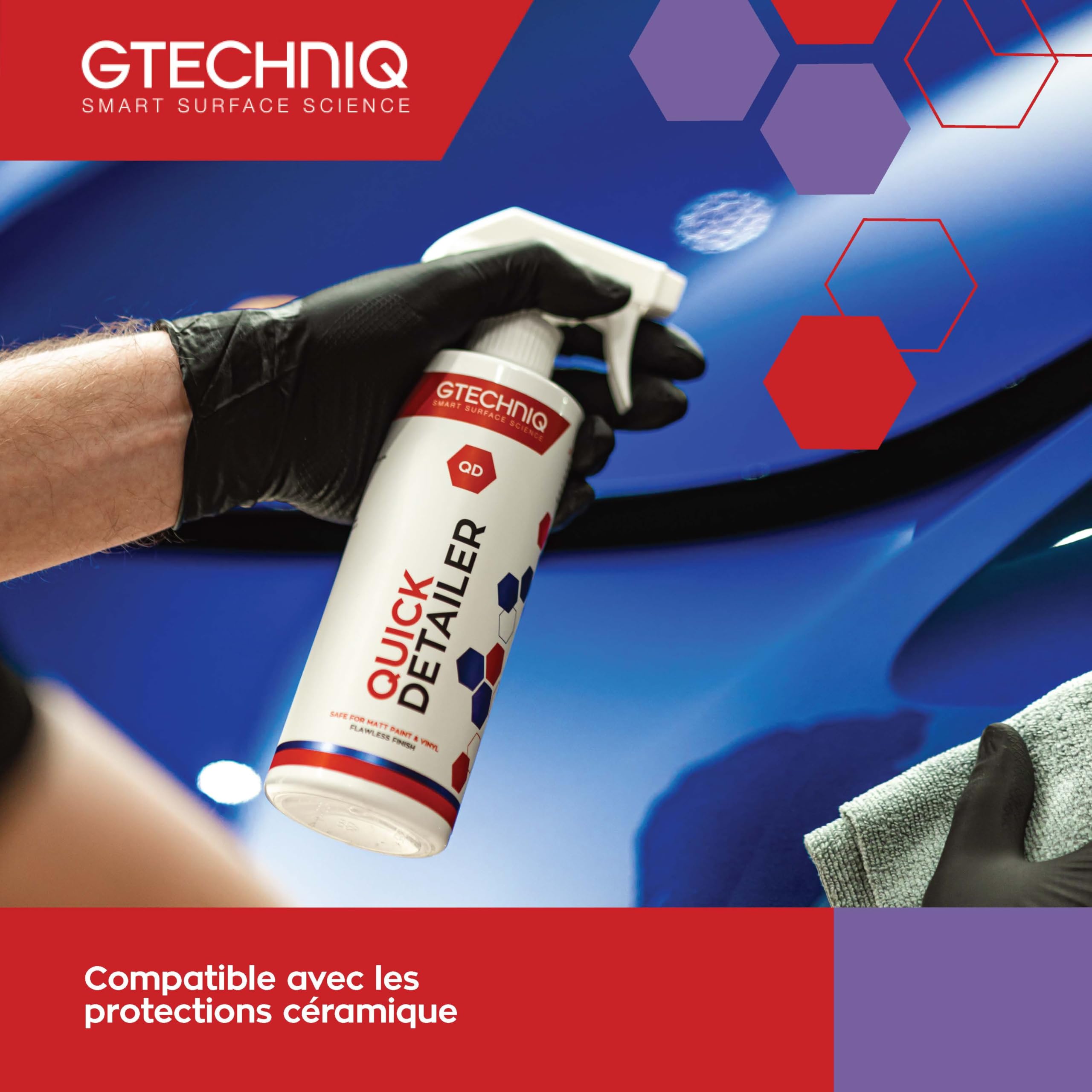 Gtechniq Quick Detailer 500ml - brillance et douceur éclair - Formule simplifiée : Pulvérisez, essuyez - Élimine les traces d’eau, les traces de doigts - Augmente la brillance de la carrosserie