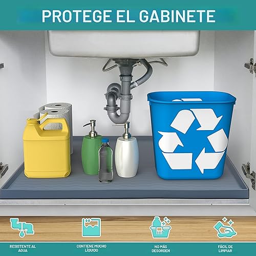 Miniatura 2 de Tapete para debajo del fregadero, 31 x 22 pulgadas, tapetes para debajo del fregadero de cocina, bandeja de goteo de silicona impermeable para