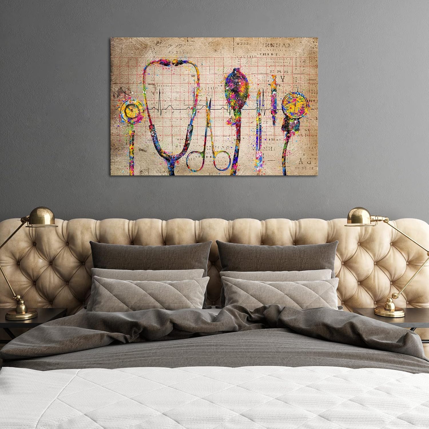 iHAPPYWALL Large Medical Canvas Wall Art Abstract Stethophone Stopwatch Medical Apparatus Tools Modern Scenic Hospital Doctor Office Colorful Wall Decor Ready to Hang 24x36inch - Image 5