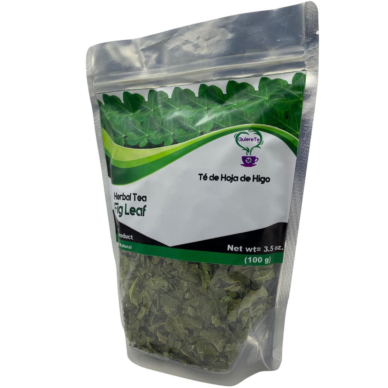 Fig Leaf Tea, Hoja de Higo, Quiere Te, 3.5 oz (100 grams), 1 Pack, Up to 66 Cups, Crushed Fig Leaf Tea, Loose Leaves, 100% Natural, Resealable Bag, Product From Mexico, Herbal Tea, Fig Infusion