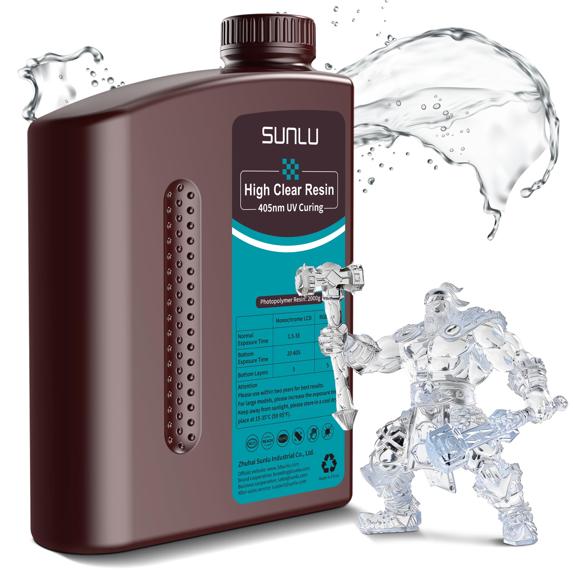 SUNLU High Clear 3D Printer Resin, High Transparency 3D Printing Resin, Resist Yellowing Clear Resin, 405nm UV Curing 3D Printing Photopolymer Resin,