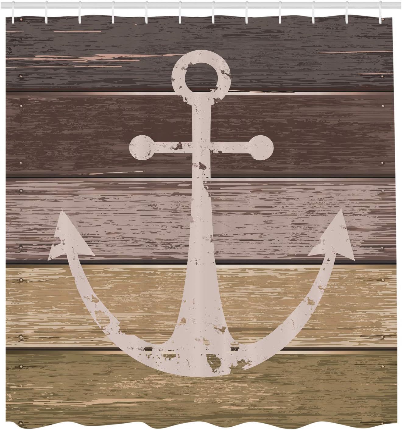 Ambesonne Anchor Shower Curtain, Marine on Wooden Planks Rustic Nautical Theme Oceans in Earthy Tones, Cloth Fabric Home Bathroom Decorations Decor for Dorm Set with Hooks, 69" W x 84" L, Taupe Khaki