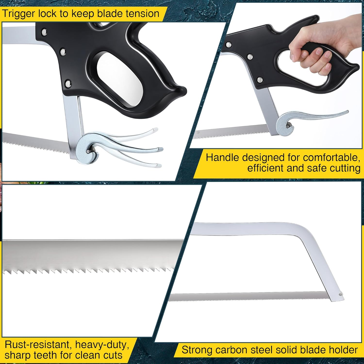 25 Inch Butcher Saw Meat and Bone, Professional Meat Processing Saw with Stainless Steel Blade, Quick Release Black Tightening Cam Comfort Handle, for Household, Processed Livestock and Game