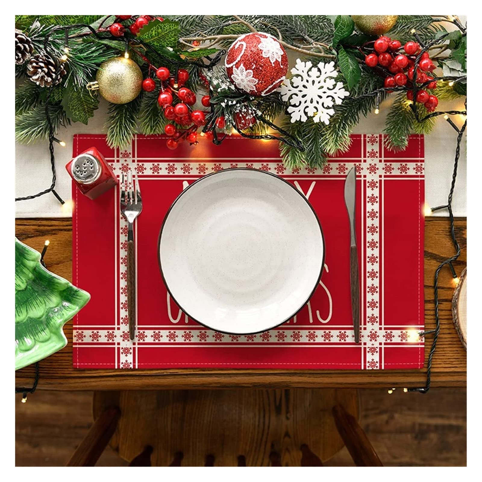 Lot De 4 Sets De Table Coton épais Rustique Rouge 38x50 Cm