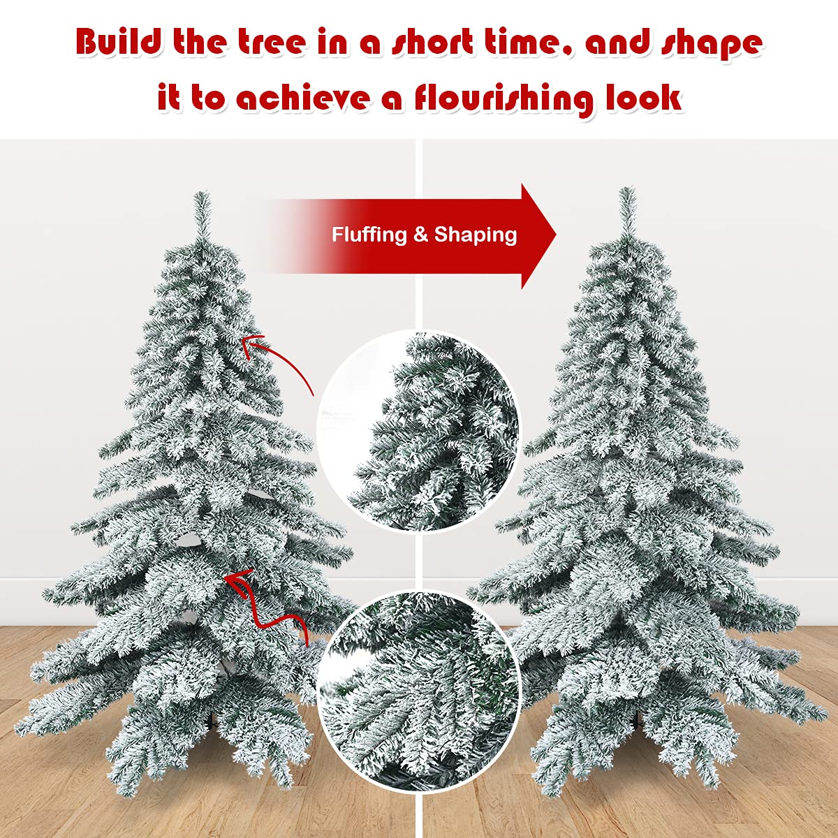 FANTASK Sapin de Noël Artificiel avec Neige - 180 cm - avec Support en métal et système de Pliage - Aiguilles en PVC - pour la Maison et Le Bureau (180 cm)