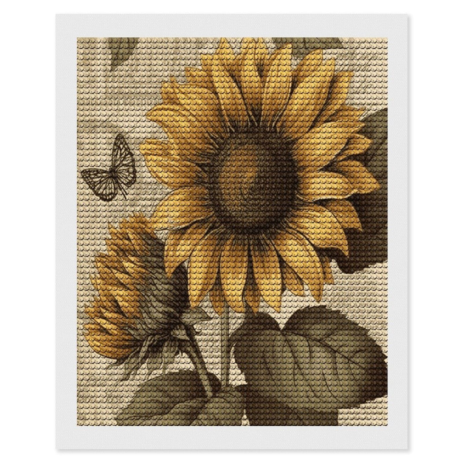 Retro Sunflower Diamond Art Kits for Adult Round Full Drill Diamond Dots Paintings for Beginner Picture Art DIY Diamond Painting Kits 5D Diamond Art Painting for Home Wall Decor 16"x20"