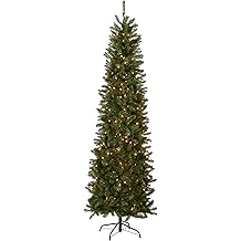 National Tree Company 9 ft Pre-Lit Kingswood Fir Slim Artificial Christmas Tree, 500 Clear Lights, 1,443 Tips, Includes Stand, Green