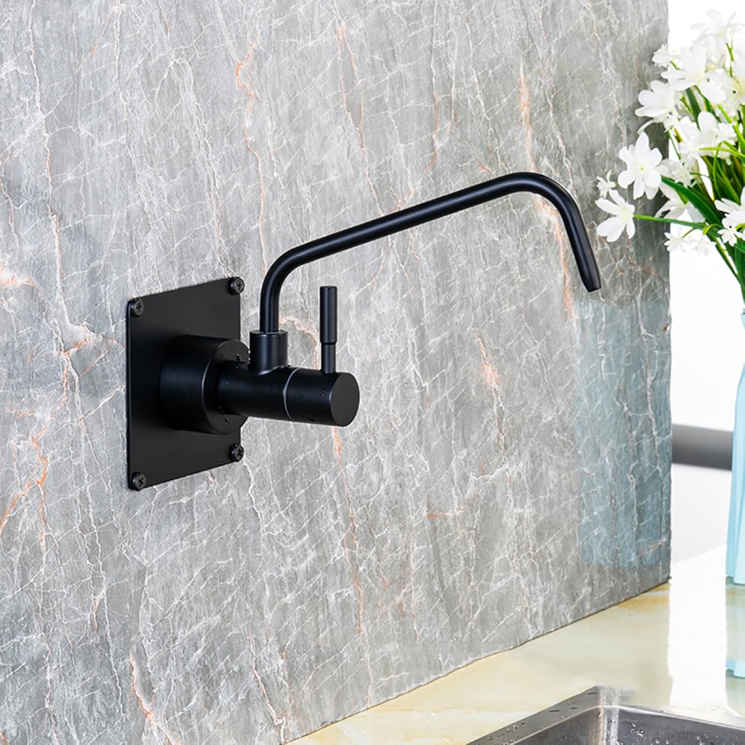 Wall Mount Ro Water Faucet for Kitchen Sink Single Handle Cold Water Only Kitchen Faucet 360° Rotation,Brushed