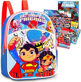 Superman and Friends Mini Backpack Toddler Preschool Bundle with 11inch Justice League Featuring Superman, Batman, Wonder Woman, Flash, Aquaman, Cyborg, Stickers More Bag