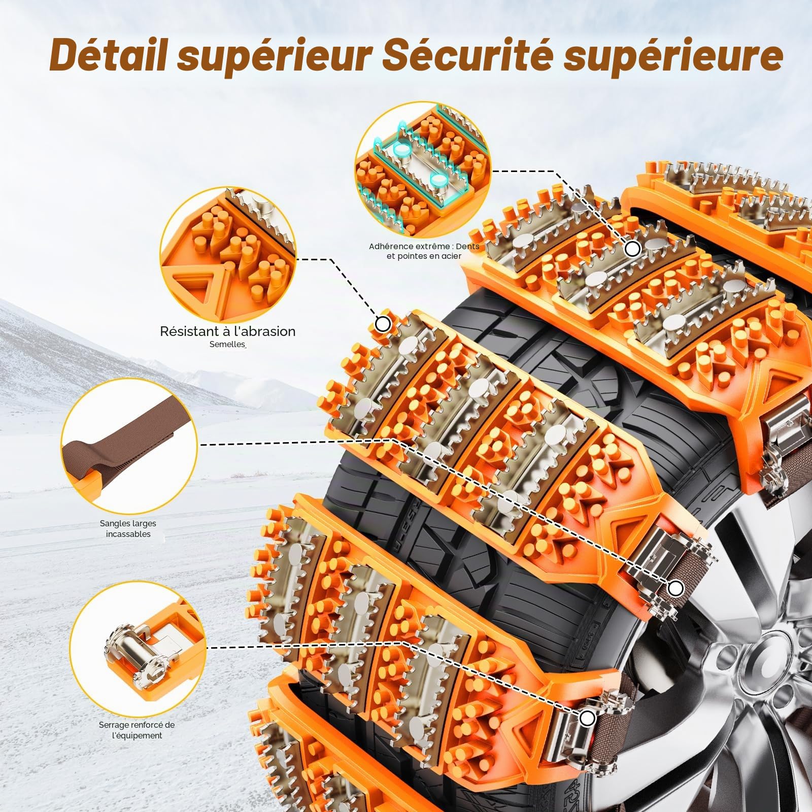 Chaînes à Neige pour Voitures Ninonly 8Pcs Chaîne Universelle Antidérapante d’Urgence pour Véhicules Voiture Camion SUV Adaptée aux Pneus de 165mm - 265mm pour Boue, Sable, Neige, Glace, Montée