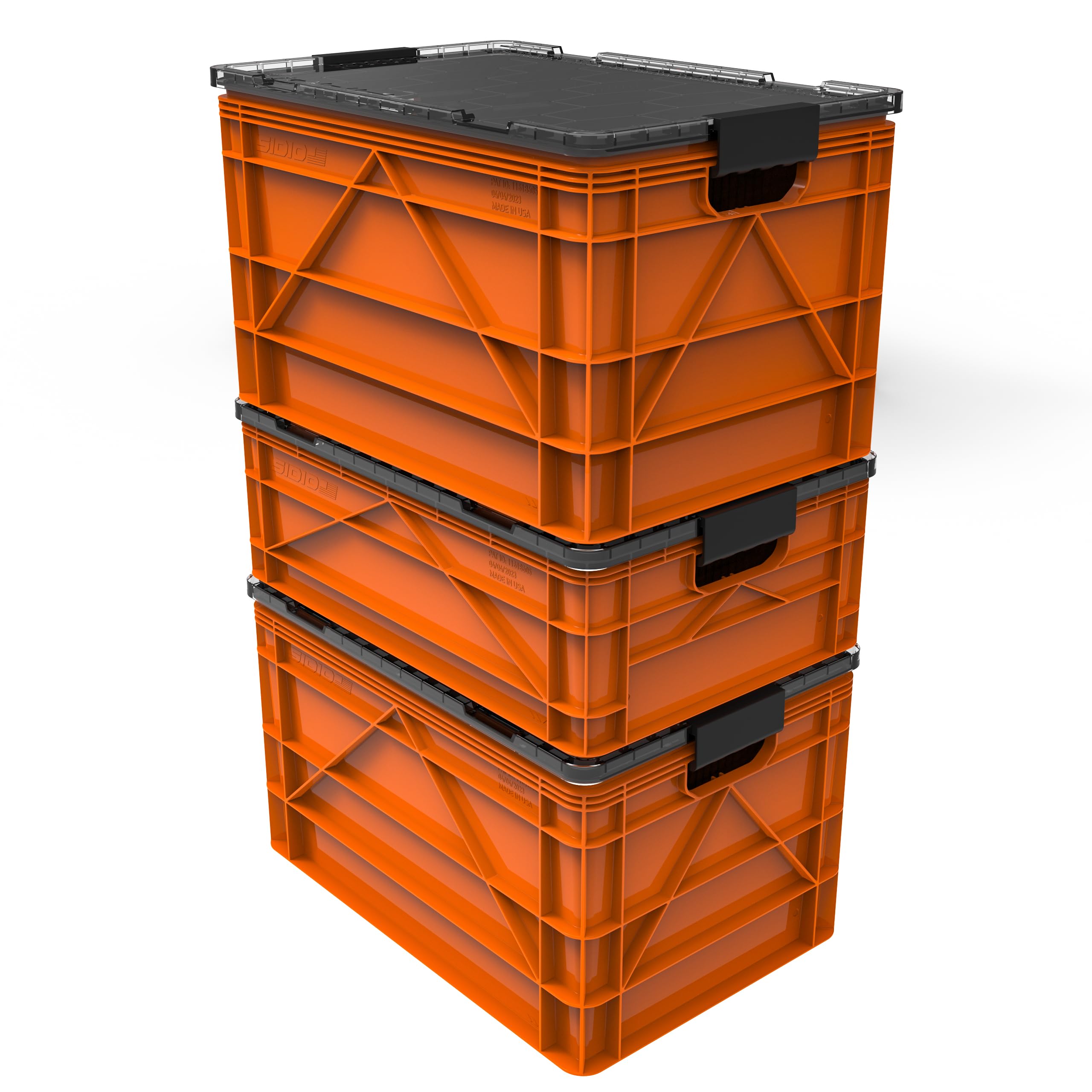 SIDIO Crate Pro Pack - 2 Full-Size 1 Half-Size Heavy Duty Stackable Storage Bins Totes and Containers with