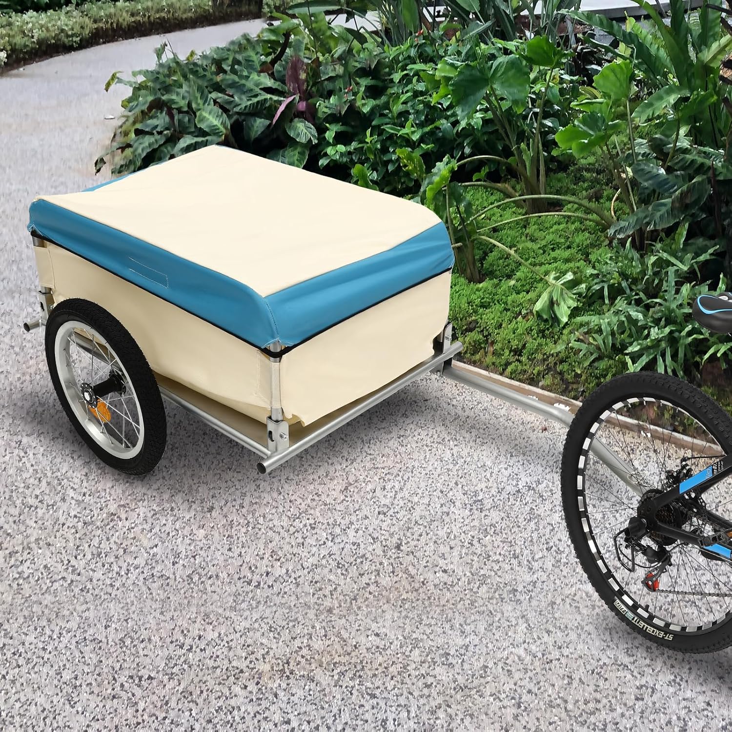 Bicycle Trailer Foldable Bike Cargo Stroller with PVC Cover Max Load 110LBS Aluminum Utility Cargo Bike Trailer Large Cargo Carrier Fits 24/26 Bicycle Wheels