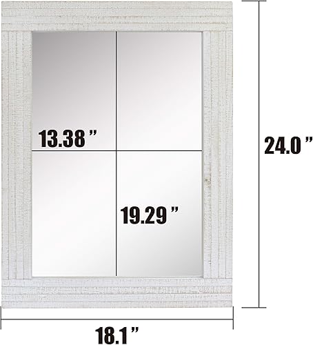 Miniatura 6 de Stonebriar Espejo de pared rectangular con marco de madera blanca desgastada de 24 x 18 pulgadas con soportes para colgar, decoración rústica
