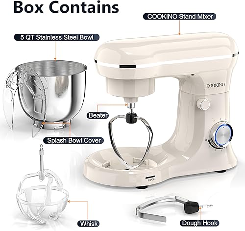 Miniatura 2 de Batidora eléctrica de pedestal, con 10 velocidades y cabezal inclinable, mezcladora de cocina 3-EN-1 para cocineros diarios con tazón de 5 cuartos