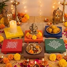 6 Pcs Kolam Trays Indian Return Gifts, Ganesh Pooja Chowki, Colorful