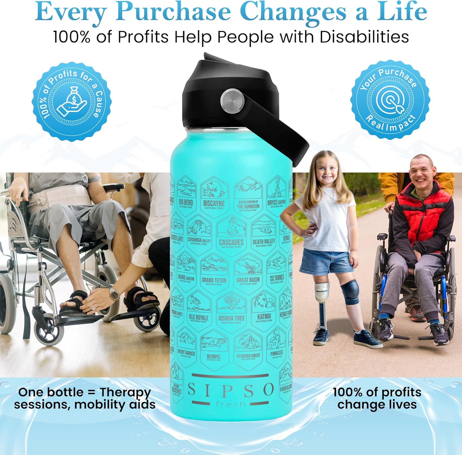 Hiking Gift Water Bottle – 32 oz Vacuum Insulated Stainless Steel National Park Water Bottle | 63 Waterproof Stickers & Premium Gift Box | Camping & Outdoor Adventure Gifts (Turquoise) - Image 6