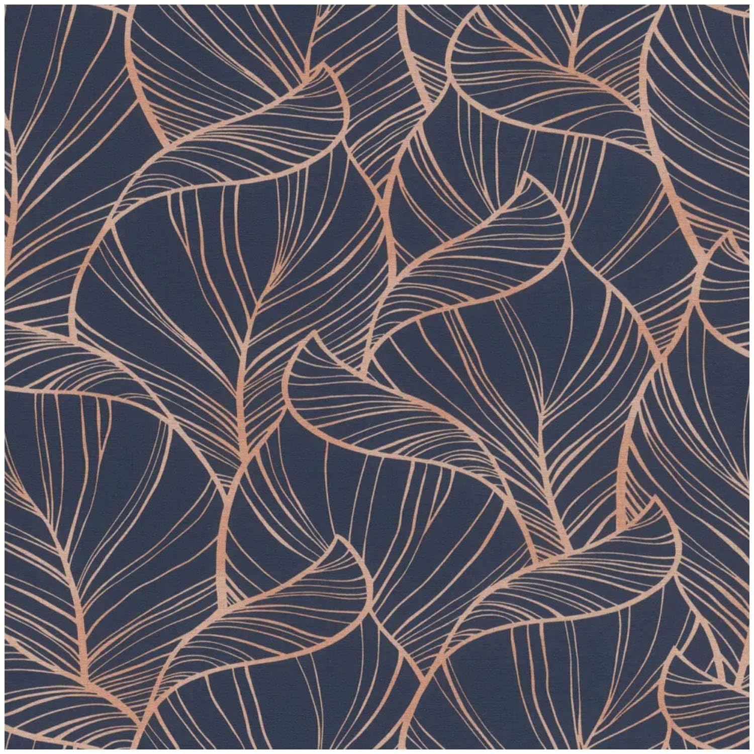 YöL Botanical Navy Wallpaper Copper Leaves - 10.05m x 53cm Roll - Modern Versatile Sophisticated Design - Extra Washable Paste The Wall - Bedroom Living Room Lounge - Feature Striking Statement Wall