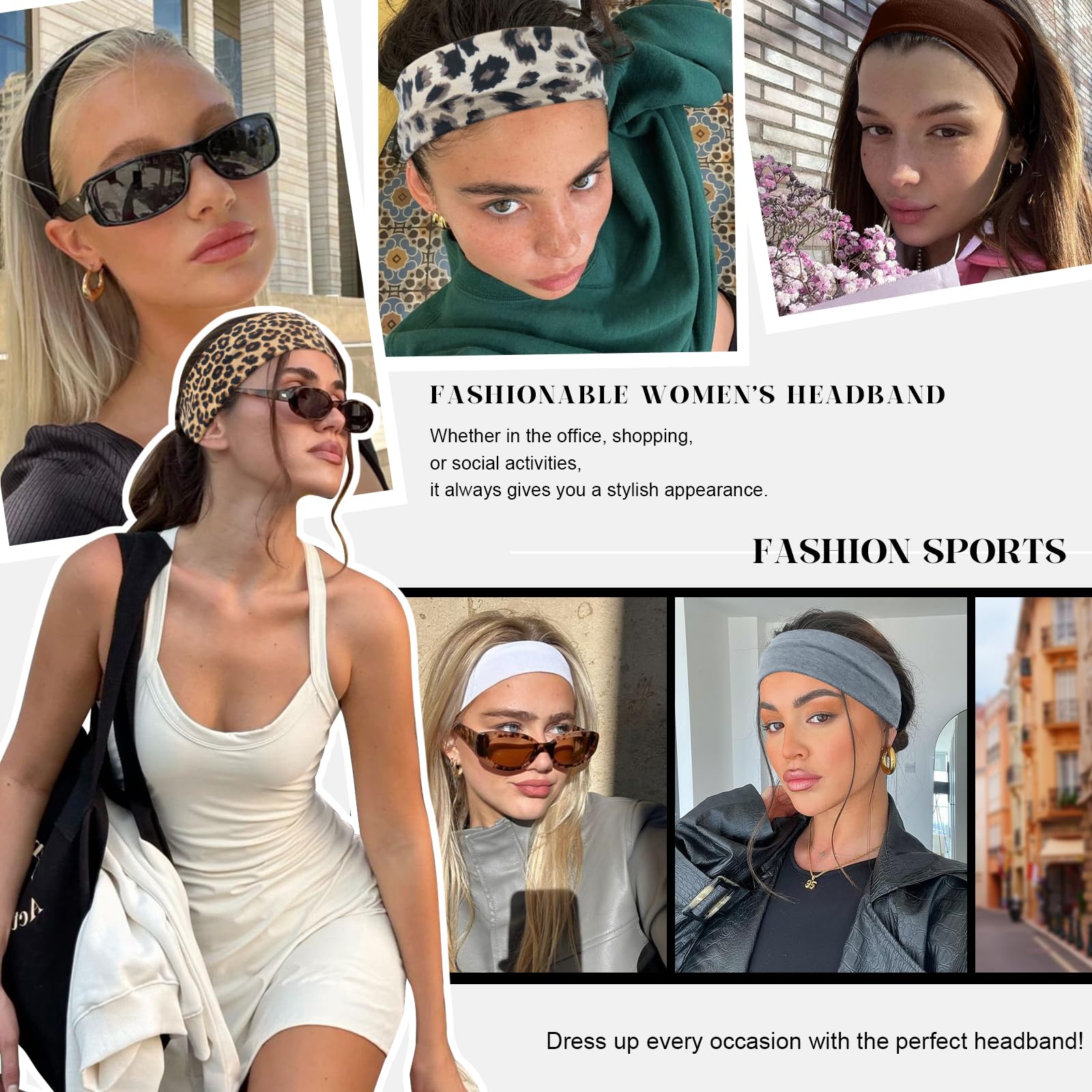 Tumurup Hoofdbanden voor Dames, 7 Stuks Elastische Haarband, Zachte Modieuze Hoofdband voor Hardlopen, Yoga, Make-up (Geel, oranje, blauw, grijs, groen, rood, zwart