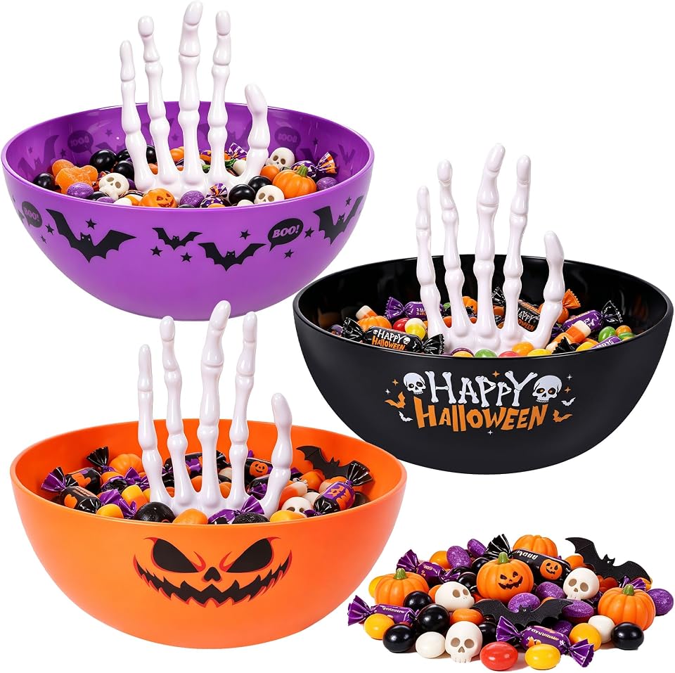 Three-Pack Skeleton-Hand Plastic Candy Bowls product image from the current Amazon listing