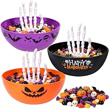 Triumpeek 3 Packs Halloween Candy Bowl with Skeleton Hand, Plastic