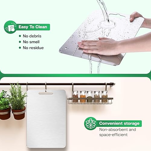 Miniatura 8 de Tablas de cortar de acero inoxidable para cocina, acero inoxidable 304 de grado alimenticio, tabla de cortar no tóxica de doble cara, tablas de