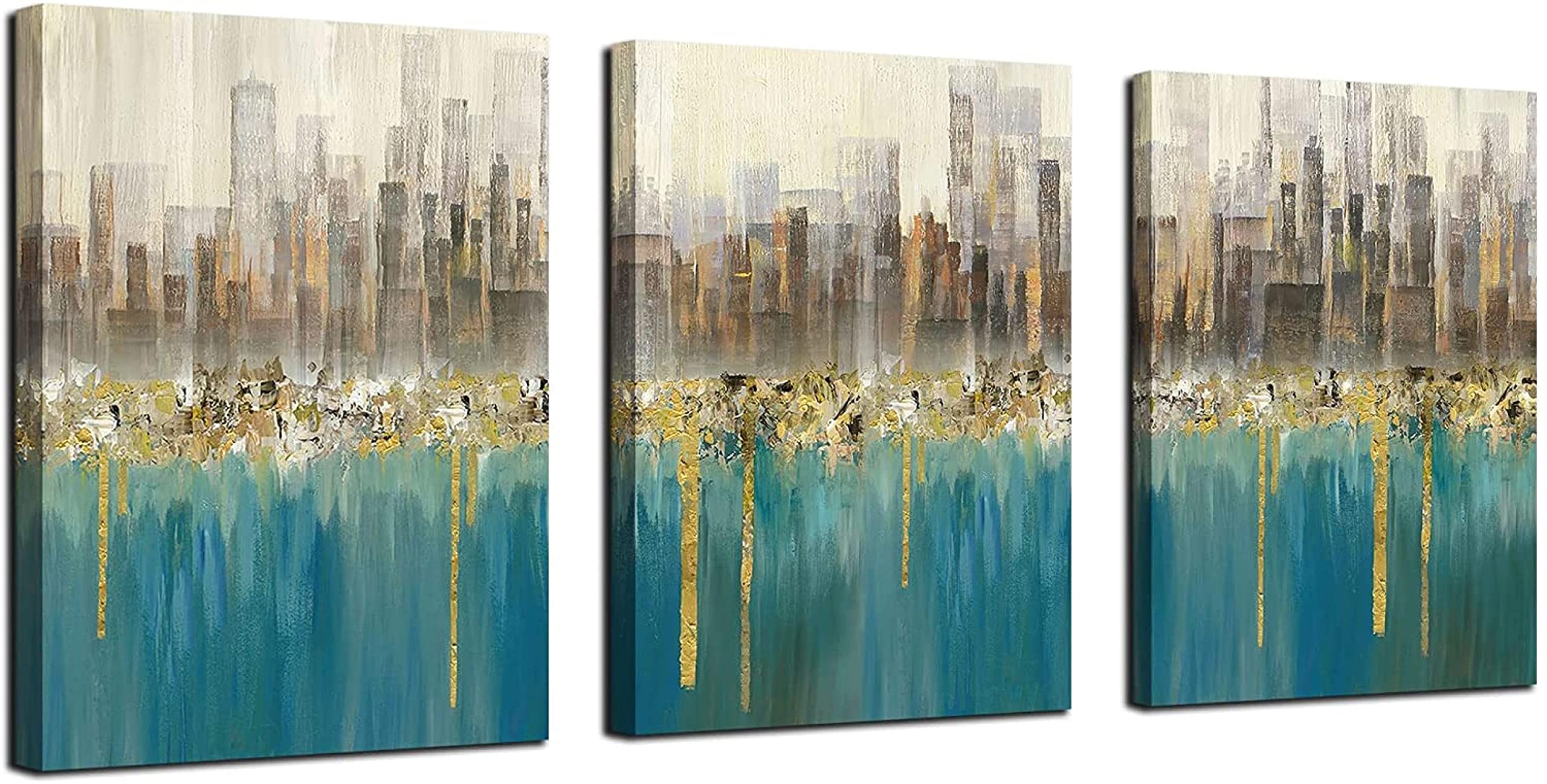 Amazon｜ティール抽象壁アート山の装飾キャンバス自然風景画、青い風景