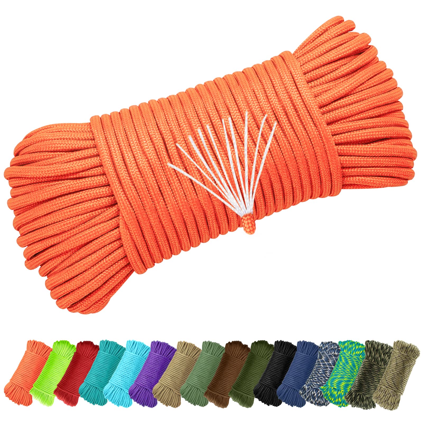 650 Paracord/Parachute Cord 50'100'200'1000' Mil-Spec Paracord 10-Strand Core Nylon Rope for Outdoor Emergency Tactical Survival Camping Hiking Bracelet