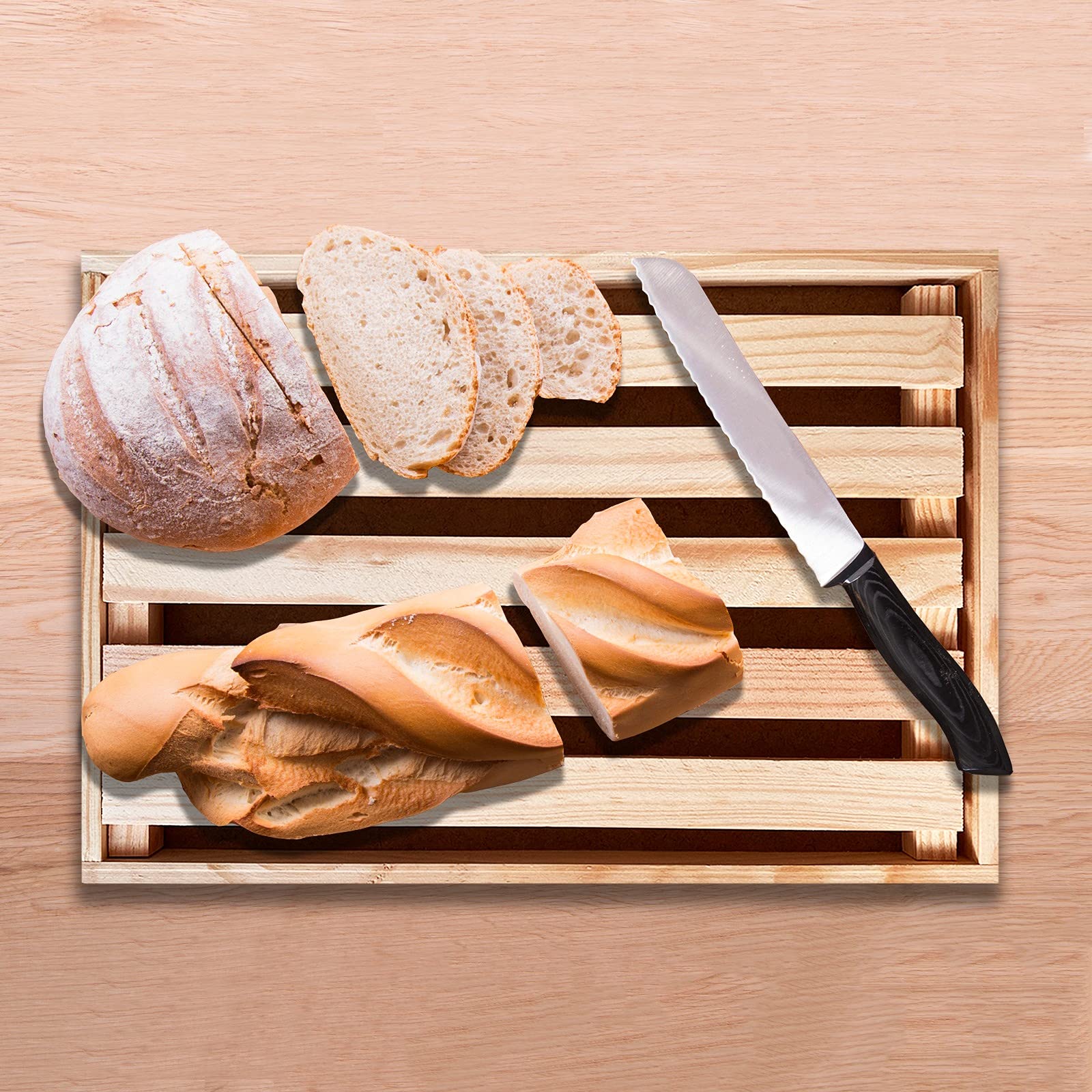 Tagliere per pane con raccogli briciole, tagliere in legno per tagliare il pane con griglia rimovibile per raccogliere briciole di pane, realizzato in legno 32 x 22 x 2 cm, tagliere per pane raccogli