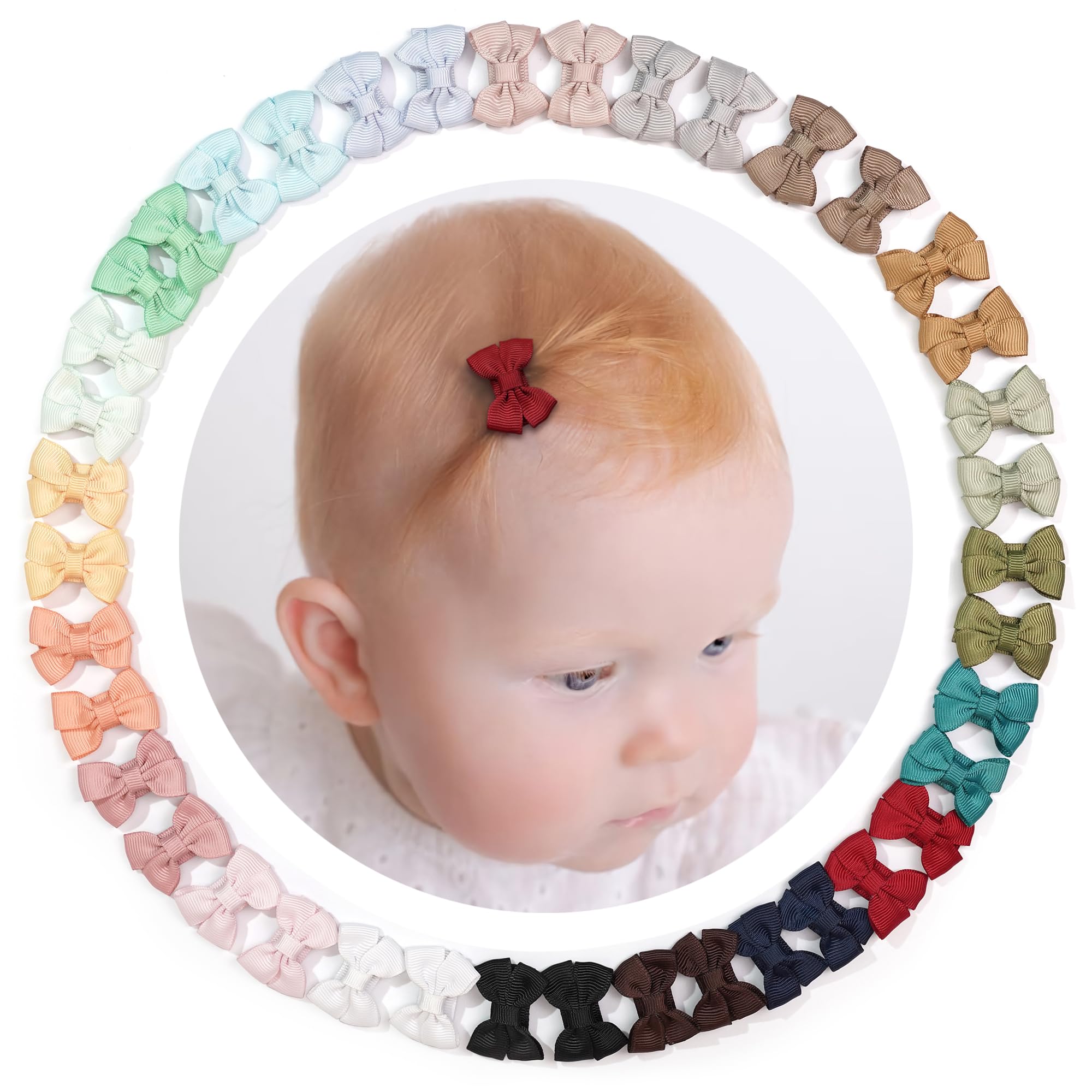 JOYOYO 40 Stück Baby Haarspangen Baby Haarschleifen Handwerk Kleine Größe 3.5 cm Schleife, kleine Haarspangen Speziell für Neugeborene Feines Haar