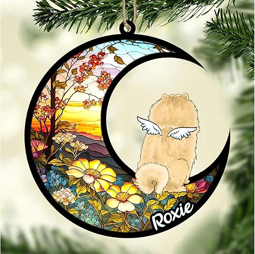 Chow Chow - Adorno de Navidad personalizado para perro, Chow Chow (crema), adorno para atrapasoles para perros, razas de perros con nombre