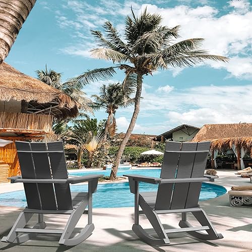 Miniatura 2 de RESINTEAK - Juego de 2 sillas mecedoras Adirondack modernas resistentes a todo tipo de clima diseño ergonómico y comodidad basculantes de porche