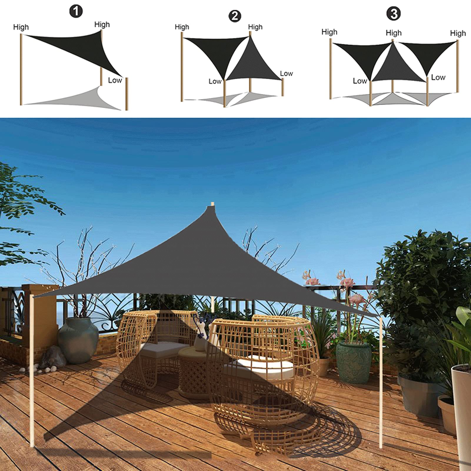 Sonnensegel, wasserdicht, dreieckig, 3,5 x 3,5 m, mit Zubehör, perfekt für Garten, Pool, Terrasse, UV-Schutz, einfache Installation, strapazierfähiges 